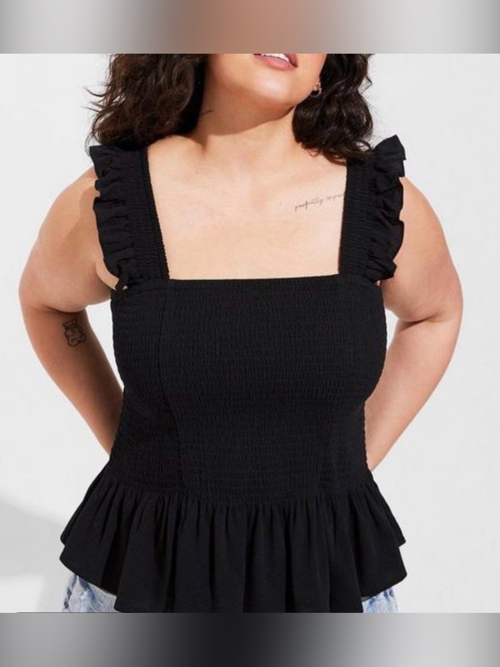 Peplum Washable Crinkle Gauze Smocked Tank Top
